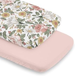 Sweet Jojo Designs Vintage Floral Boho Girl Baby Bassinet Sheets Fitted Sheet Set Infant Newborn Nursery Oval Rectangle Hourglass Mattress 2p Pink Green Yellow Bohemian Shabby Chic Farmhouse Leaf Rose, 2P-BS-VintageFloral-PK-GR-PRT