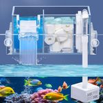 VAYINATO® GD-15|5W|300L/Hr Transparent Acrylic Two Layer Top Sump Filter Box with Pump&Filter Pad,Bio Wheel (Filter Media Not Included) Can Hang on Back & Inside The Tank with Flow Adjuster| 2-Layer