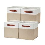Temary Fabric Storage Cubes Bins, 11 inch Cube Storage Baskets, Foldable Cube Bins Set with Handles, Decorative Storage Boxes for Home Organizing (White & Khaki, 11 x 11 x 11)