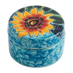 Novica Brilliant Sunflower Ceramic Jewelry Box