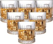 ZIXTERT Crystal Whiskey Glasses Set of 6 pcs- 300 ml Bar Glass for Drinking Bourbon, Whisky, Scotch, Cocktails, Cognac- Old Fashioned Cocktail Tumblers (Strip Design)