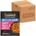 Sharwood's Chinese Sweet Chilli & Garlic Stir-Fry Sauce – Medium Heat Jalapeño & Tomato Blend, 30% Less Sugar, 120 g Pouch (Pack of 12)