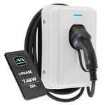 Masterplug Smart EV Home Wall Charger for Type 2 Electric and Plug-In Hybrid Vehicles, Tethered with 5m Cable, Mode 3, App Control, Solar Charging, Single Phase, White, IP65, 7.4kW, 32A, EVCM3ST7W-MP