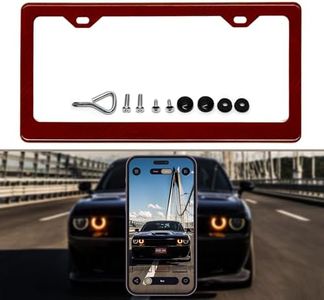 100% Real 3k Twill Weave Carbon Fiber Car License Plate Frame, UV Protection, Front Rear Universal Fit USA Canada Mexico Standard Size tag Holder (Red)