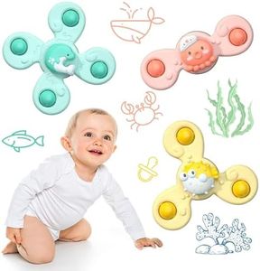 Sobirdos 3PCS Baby Suction Cup Spinner Toys,Baby Bath Rotating Suction Cup Toys,Baby Relaxation Toys, Suction Spinning Toys,Cartoon Animal Rotating Toys