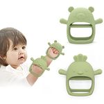 Baby Wrist Teether, Teething Mittens Toys for Babies, Santi & Me Silicone Baby Chew Teether Toys for Sucking Needs, Fun Bird Design, Never Drop from Hand, Pack of 2 (Olive)