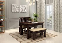 Krishna Wood Decor Dining Table 4 Seater Set with Chairs | Dining Table Sets | Wooden 4 Seater Dining Table | with 2 Chairs 1 Bench | Dining Room Set Furniture Sheesham Wood | Walnut Finish