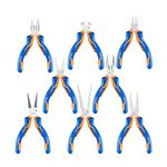 WADFOW 8 Pcs Pliers Set, Incl Combination Pliers, Diagonal Cutting pliers, End cutting pliers, Long & Flat & Round & Needle Nose Pliers for Handcrafts, Model Making, Jewelry Making