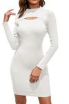 KILIG White Women Sweater Dresses 2024 Fall Winter Trendy Long Sleeve Knit Dress Clothing Mock Neck Ribbed Cocktail Party Wedding Guest Mini Dress(White,M)