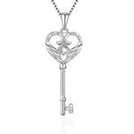 VANLAMS Womens 925 Sterling Silver Angel Wings Key for Love Heart Pendant Necklaces Good Luck Jewelry Gifts