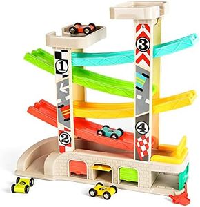 TOP BRIGHT Car Ramp Toys , Race Track Car Toy for Toddler Age 2-4 Year Old Boy with 4 Car, Parking Lot & Gas Station