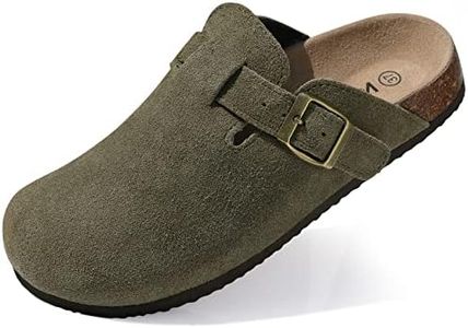 KIDMI Women's Suede Clogs Leather Mules Cork Footbed Sandals Potato Shoes with Arch Support Army Green 37 (Size 6.5)