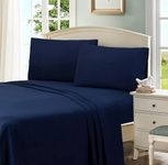 Single Size Bedsheets for Single Bed 400 TC - Cotton Elastic Fitted Sheet (30 x 72 Inches)_with 8 Inch Drop- Color_Navy Solid [ Fitted Sheet Only Pillow Cover Not Included]