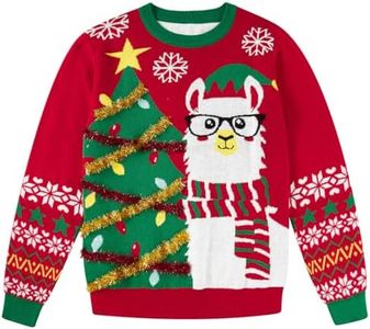 Lovekider Christmas Sweater for Girls Funny Animal Alpaca Xmas Jumper Tinsel Garland Knit Pullover for Ugly Christmas Sweater Party