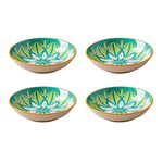 Nestasia Green Floral Set of 4 Round Ceramic Dahi Bhalla Plate/Chaat Plate/Snack Plate/Halwa Plate/Chakna Plate/Dessert Plate for Serving All Type of Chaat, Desserts and Snacks (5.5 Inch)