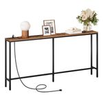 MAHANCRIS 160 cm Narrow Console Table, Long Entryway Table with Charging Station, Industrial Sofa Table, Behind Couch Table for Entryway, Hallway, Foyer, Living Room, Bedroom Rustic Brown CTHR16E01Z