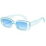 Kimorn Rectangle Sunglasses for Women Men Trendy Retro Fashion Glasses 90’s Vintage UV 400 Protection Square Frame K1200 (Transparent blue Frame Blue Lens, 65)