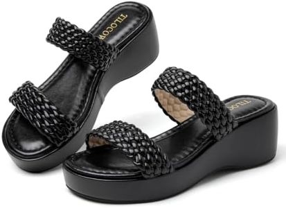 Tilocow Two Strap Platform Wedge Sandals Women Summer Beach Woven Slides