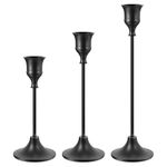 NLBTW Matte Black Candle Stick Candle Holder Set of 3, NLBTW Taper Candlestick Holders Vintage Festive Home Decor Hurricane Candle Holders for Fireplace Table Centerpiece