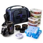 ThinkFit Insulated Meal Prep Lunch Bag | 6 Portion Control Containers | BPA-Free | Reusable | Microwavable | Freezer Safe | Protein Shaker Bottle | Pill Box | Shoulder Strap & Storage Pocket | Purple