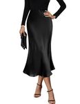 Zeagoo Satin Skirts for Women Wedding Party Silk Skirts Casual Fall Flared A-Line Skirts Large Solid-Black