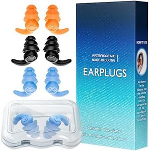 Waterproof Swimming Ear Plugs for Adults, 3 Pairs Reusable Silicone Swimmer Earplugs, Ear Protection for Showering Swimming Bathing Surfing and Other Water Sports