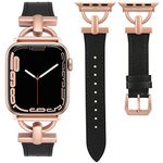 Wearlizer Leather Band Compatible with Apple Watch Band 38/40/41/42mm Women, Dressy Leather Wristband Strap with D-Shape Metal Buckle for iWatch Bands Series 10 9 8 7 6 5 4 3 2 1 SE, Black/Rose Pink