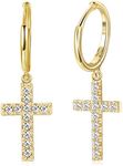 Milacolato 14K Gold Plated Tiny Sterling Silver Hoop Earrings Pave CZ Gold Cross Minimalist Chic Dangle Earrings for Women Gold