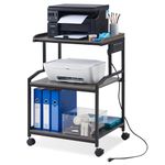 Lauren&Harold 3-Tier Printer Stand with Storage Printer Table with Charging Station and USB Ports, Rolling Printer Cart with Adjustable Shelf, Large Printer Stand with Wheels for Home Office