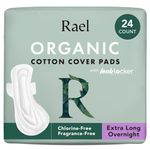 Rael Pads for Women, Organic Cotton Cover - Period Pads with Wings, Feminine Care, Sanitary Napkins, Heavy Absorbency, Unscented, Ultra Thin (Extra Long Overnight, 24 Count)