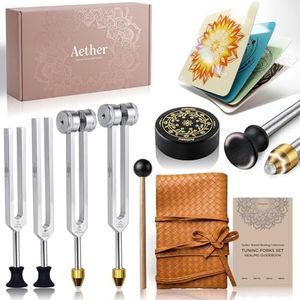Tuning Forks for Healing Set - 128Hz 136.1Hz 432Hz 528Hz with Visual Resonance Mandala Cards & Gem Foot - Sound Healing Instruments for Meditation & Stress Relief (16 PCS)