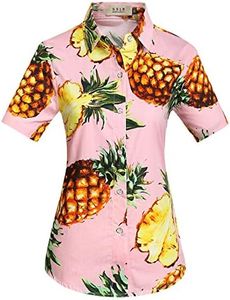 Hawaiian Shirts for Women, Tropical Shirts for Women, Pineapple Shirts for Women Short Sleeve Blouses Casual Floral (3X-Large, Pink)