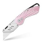 FantastiCAR Folding Utility Knife Gift Box Cutter Lightweight Plume Type Body with 5-Piece Extra Blades (Pink)