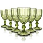 Coloured Drinking Glasses Set of 6, Green Glass Goblet Wine Glasses, 300 ml Vintage Cocktail Glasses, 10 Oz Retro Champagne Glasses Gothic Glass Tumblers for Party, Wedding, Gifts for Wine Lovers