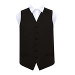 DQT Plain Satin Classic Glossy Wedding Waistcoat Vest Suit for Men - Black 42"