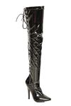 Womens Ladies Sexy Thigh HIGH Kinky Fetish Over The Knee Stiletto Heel Full Hook Lace up and Side Zip Boots Size UK 4-12 (UK 4/EU 37, Black Patent)