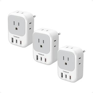 TESSAN 3 Pack European Travel Plug Adapter, US to Europe Power Adapter with 4 AC Outlets and 3 USB, Type C Charger Adaptor Converter for USA to EU Italy France Spain Iceland Greece Germany Paris