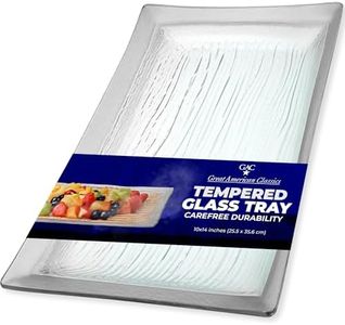 GAC Dessert Dishes Rectangular with Silver Rain Flower Design – Microwave & Oven Use, Durable, & Lightweight Heat Safe Crystal Platter for Desserts – Ideal Present for Any Occasion- 10x14 Inch
