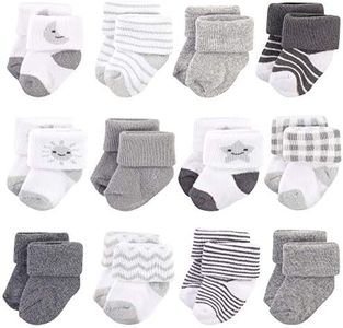 Hudson Baby Baby Girls' Cotton Rich Newborn and Terry Socks, Moon, 0-3 Months