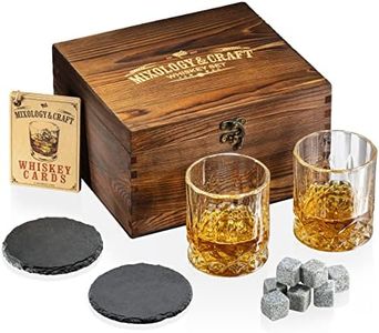 Mixology & Craft Whiskey Set: 2 Glasses, 8 Stones, Coasters & Cards