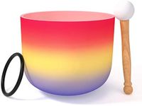 KELIODY Singing Bowl - 440 Hz 20 CM C Note Rainbow Red 8 Inch Crystal Singing Bowl Root Chakra Singing Bowl Crystal Bowl Frosted Quartz O-Ring and Mallet Included Yoga Gifts