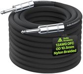 AA AUDIO ACCESSORY 12 AWG OFC Speaker Cable 1/4 Inch 50ft Nylon Braided, Kevlar-Reinforced, Noiseless Design Triple(2 OFC&Al-Foil) Shielded Guitar Amp Head to Cabinet Cable for Marshall Boss Cab&Head