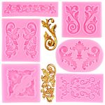 Mujiang Baroque Scroll Relief Frame Silicone Mold Lace Cake Border Fondant Molds for DIY Wedding Cake Decorating Candy Chocolate Set of 6