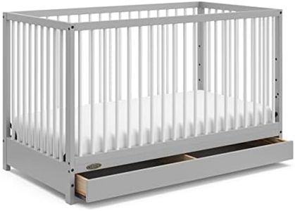 Graco Teddi 5-in-1 Convertible Crib with Drawer (Pebble Gray with White) – GREENGUARD Gold Certified, Crib with Drawer Combo, Full-Size Nursery Storage Drawer, Converts to Toddler Bed