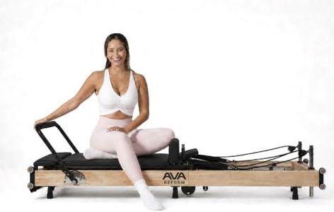 Ava Reform Foldable Pilates Reformer Machine for Home, Oak Wood, 6 Springs