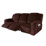 Stretch Recliner Sofa Slipcovers Velvet Plush Sofa Cover Couch 3 Size Style Seating Furniture Protector with Elastic Bottom (3 seat, Brown)