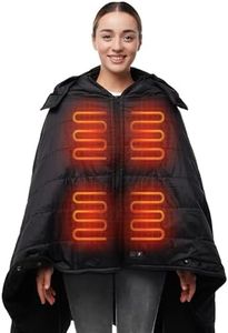 HENNCHEE Heated Blanket Battery Operated with Removable Hooded 70" x 42" Portable Heated Blanket with 16000mAh Battery Pack 5 Heating Zones Waterproof Heated Poncho for Home, Outdoors, Camping, Black