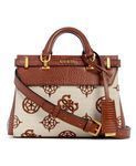 GUESS Women's Sestri Mini Satchel, Top Handle, Natural/Cognac Logo, One Size