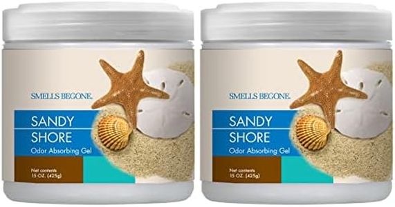 SMELLS BEGONE Air Freshener Odor Absorber Gel - 15 oz, Pack of 2 - Absorbs and Eliminates Odor in Pet Areas, Bathrooms, Cars, & Boats - Made with Essential Oils - Sandy Shore Scent
