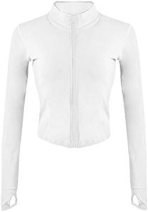 Lviefent Womens Lightweight Full Zip Running Track Jacket Workout Slim Fit Yoga Sportwear with Thumb Holes (White, X-Large)